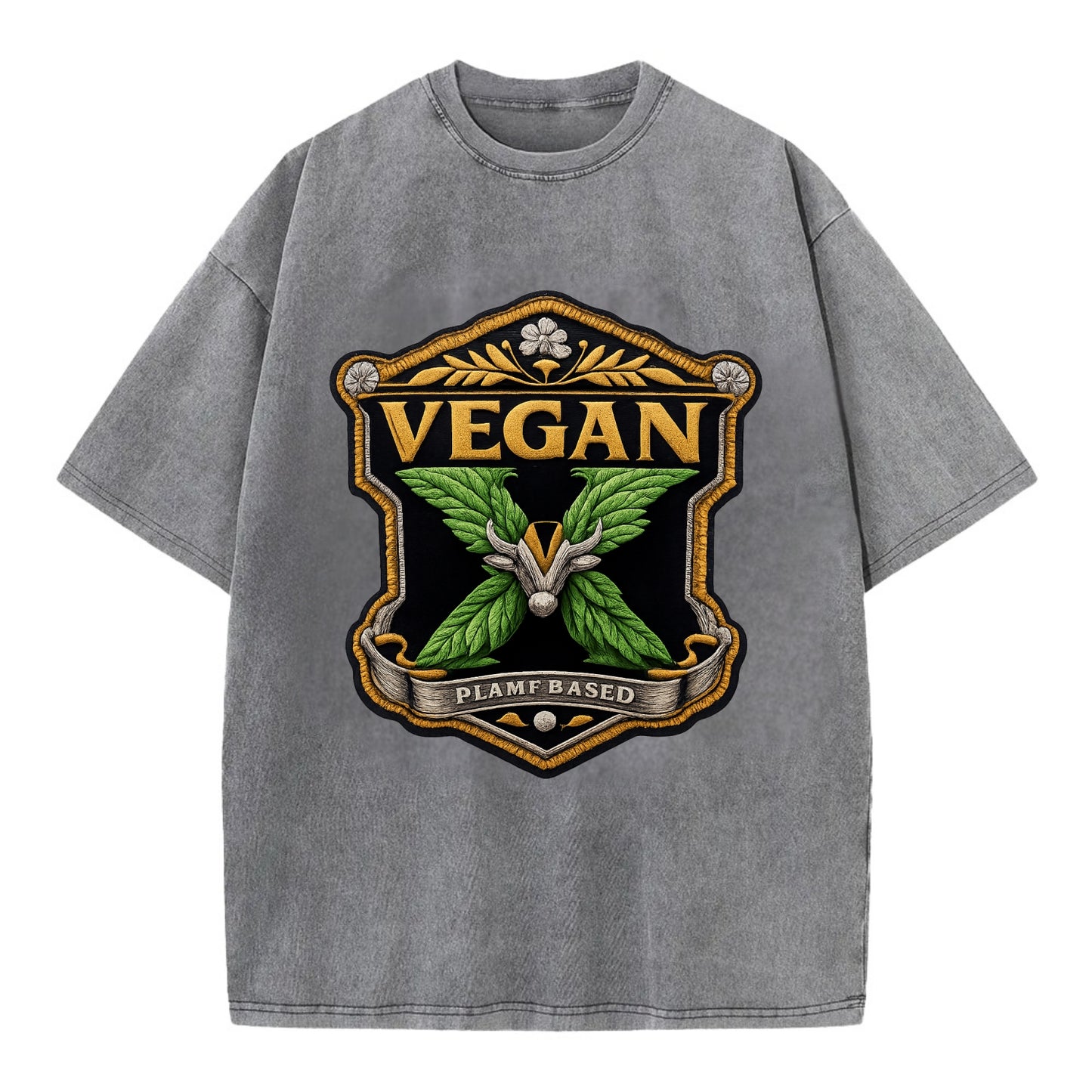 VEGAN X - plant-based symbol in green , animal rights - Vintage T-shirt - Grey