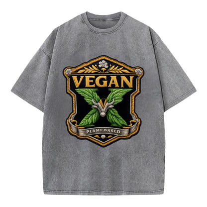 VEGAN X - plant-based symbol in green , animal rights - Vintage T-shirt - Grey