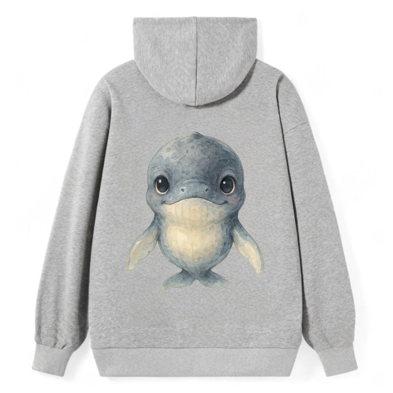 Baby Humpback Whale - dark gray with white flippers, large gentle eyes, - Classic Pullover Hoodie - Grey