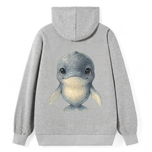 Baby Humpback Whale - dark gray with white flippers, large gentle eyes, - Classic Pullover Hoodie - Grey