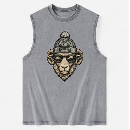 Chapel Hill Tar Heel Ram wearing UNC bea - Vintage Washed Tank - Grey