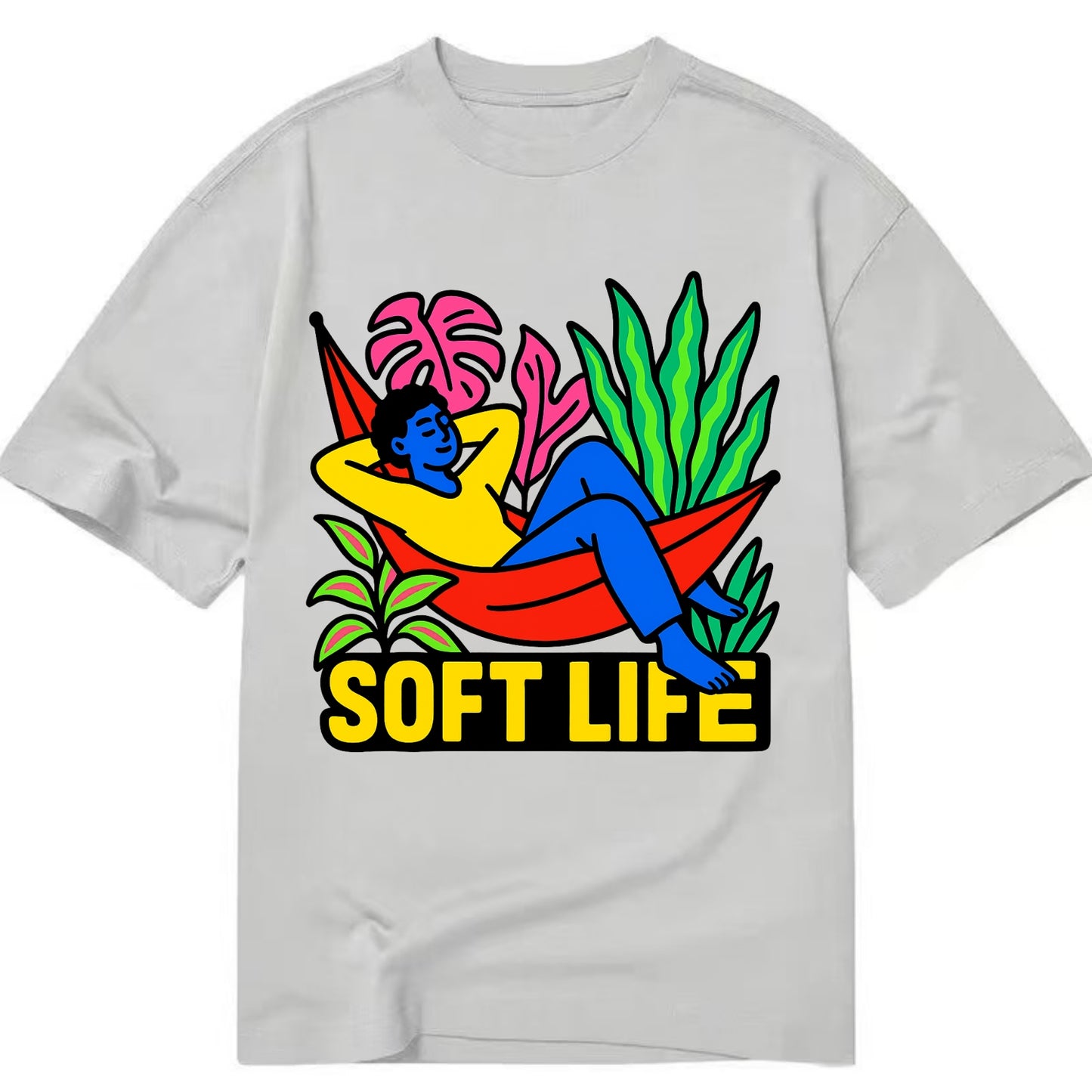 Person relaxing in hammock with plants - "soft life" aesthetic, peaceful living - Classic T-shirt - Grey