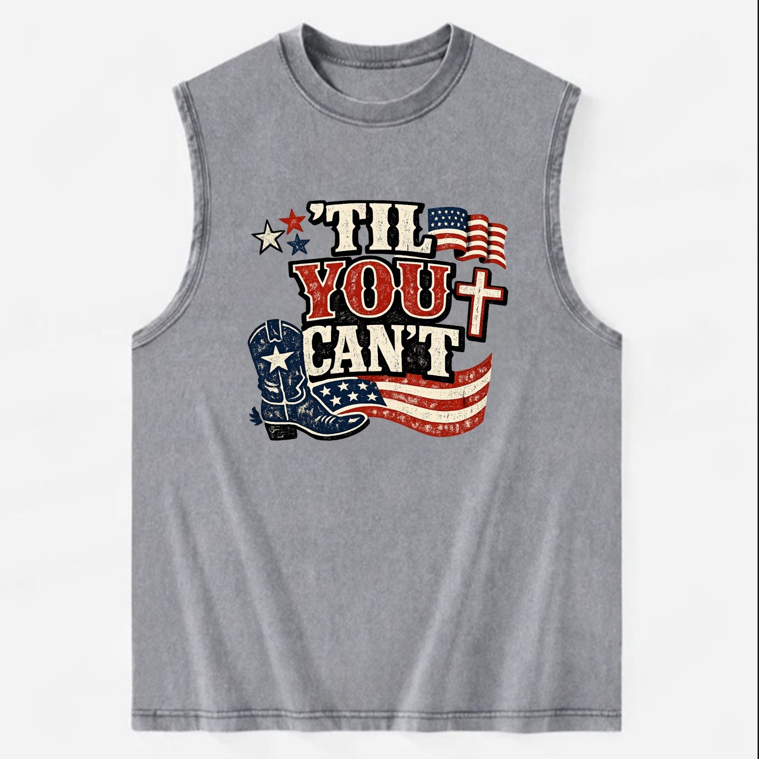 Til You Cant - Patriot Cross - Vintage Washed Tank - Grey
