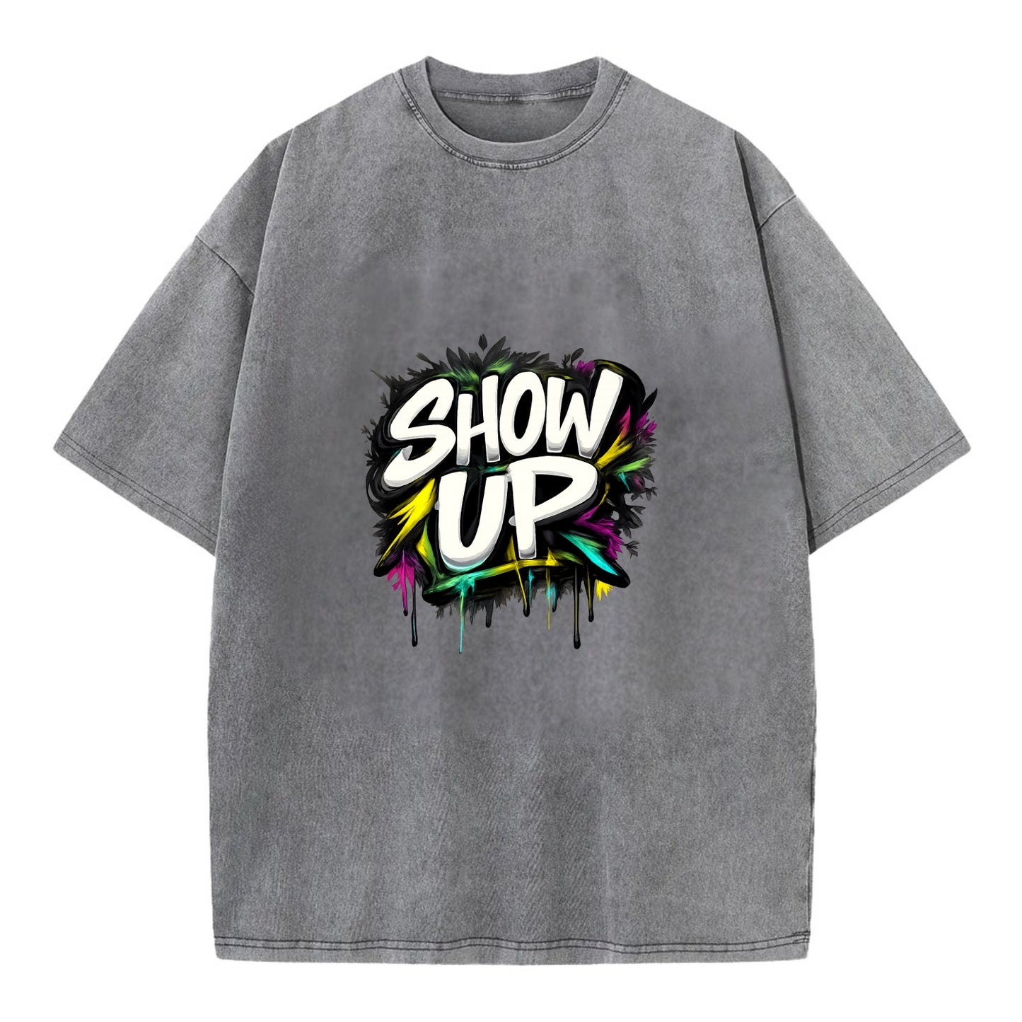 Bold typography design - "SHOW UP" - be present, arrive ready - Vintage T-shirt - Grey