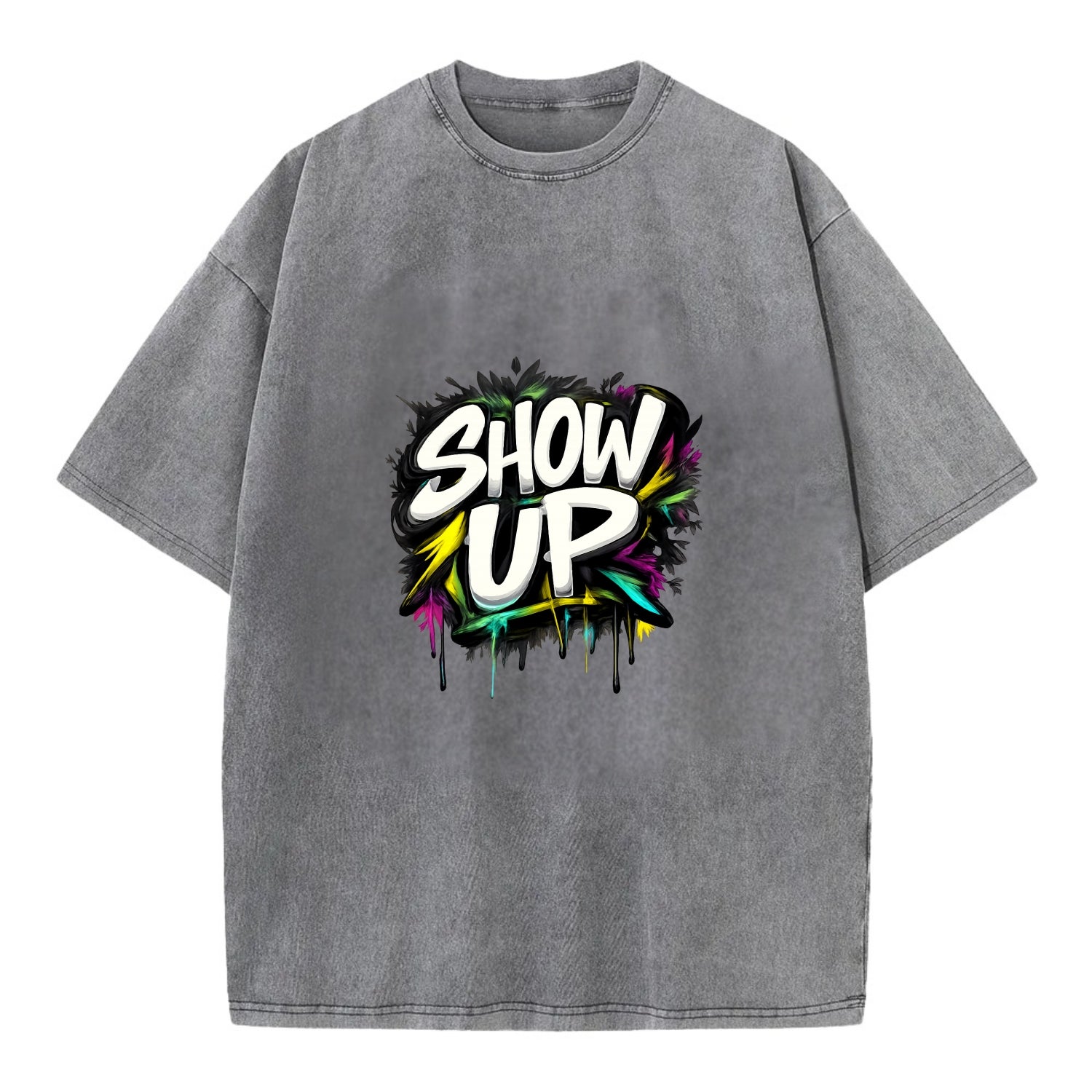 Bold typography design - "SHOW UP" - be present, arrive ready - Vintage T-shirt - Grey