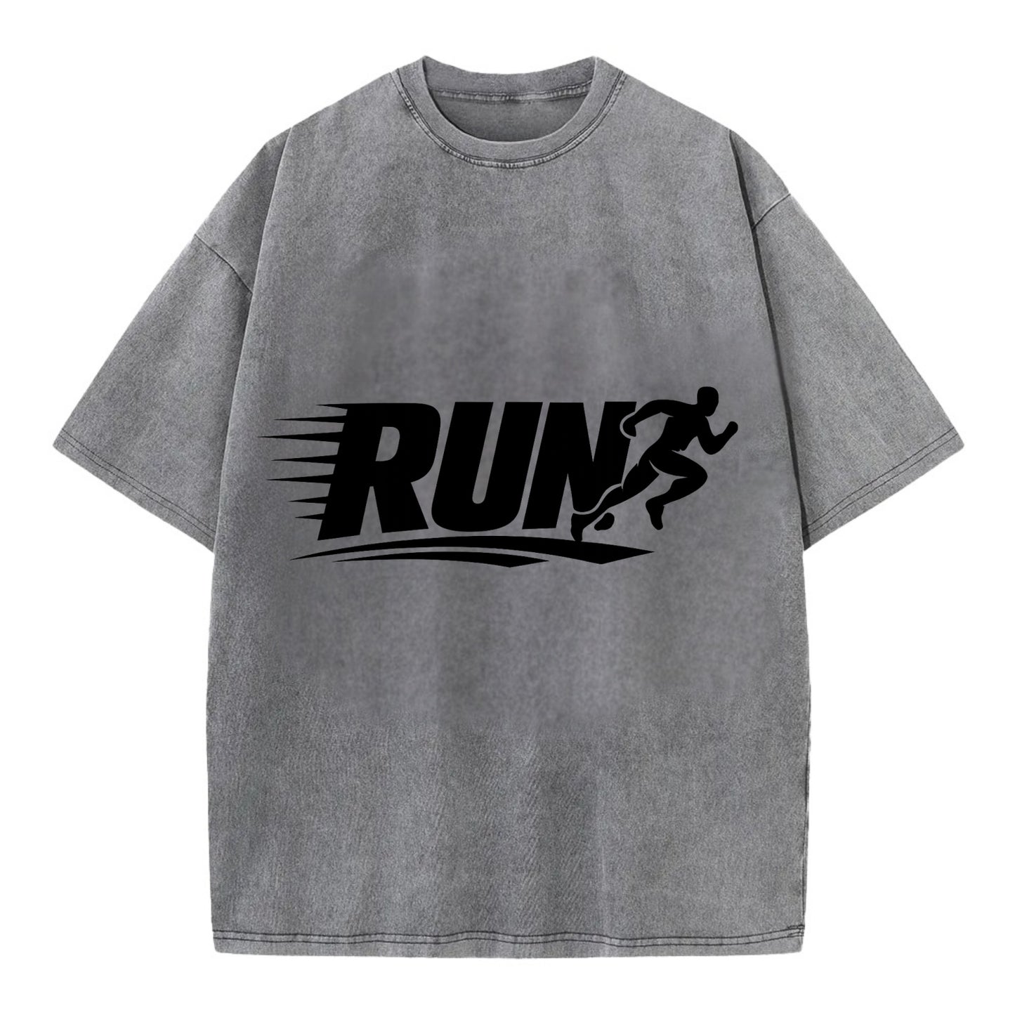 Bold typography design - "RUN" - cardio life, runner identity - Vintage T-shirt - Grey