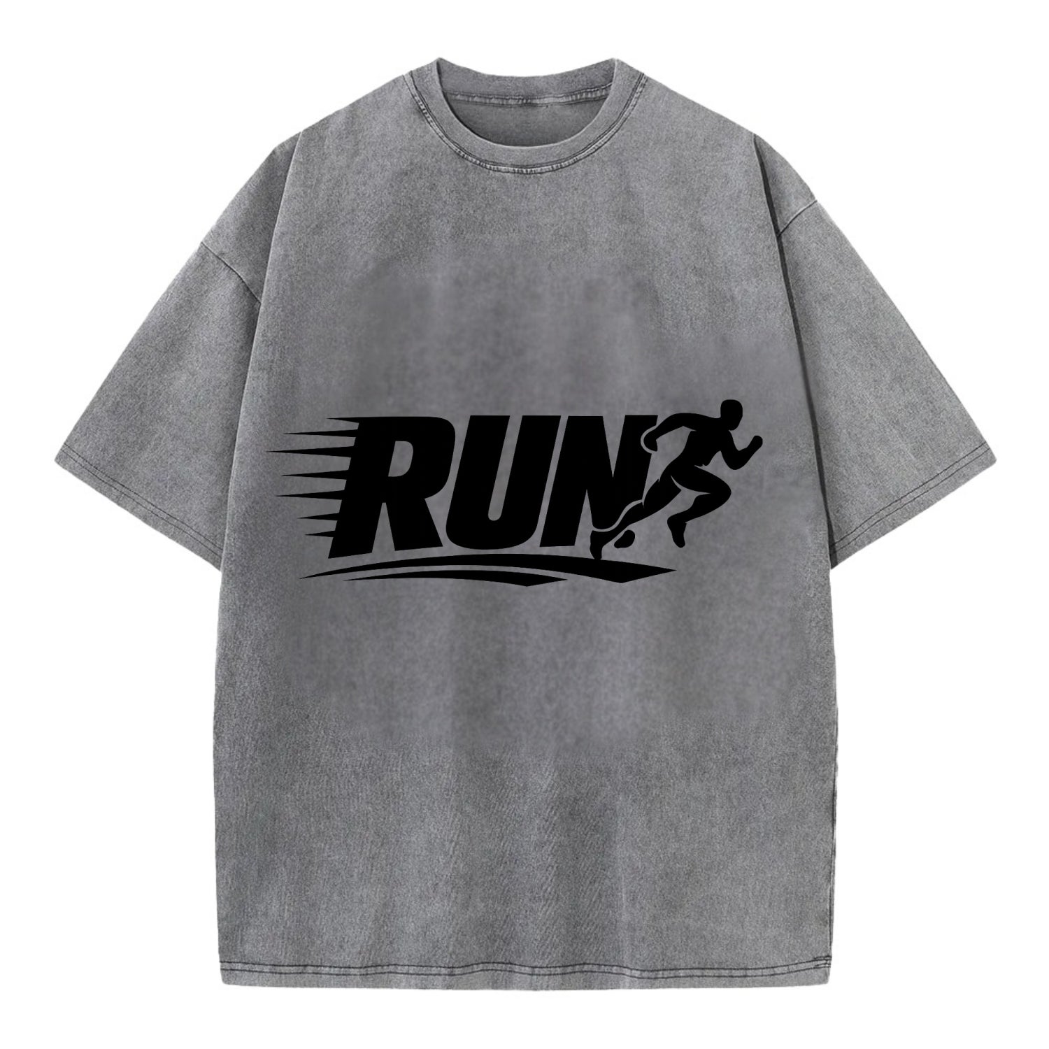 Bold typography design - "RUN" - cardio life, runner identity - Vintage T-shirt - Grey