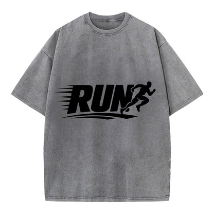 Bold typography design - "RUN" - cardio life, runner identity - Vintage T-shirt - Grey