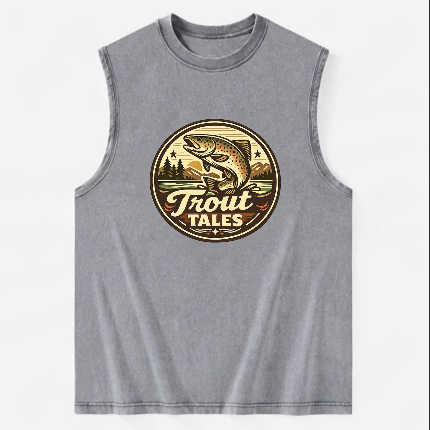 Trout Tales Adventure Emblem - Vintage Washed Tank - Grey