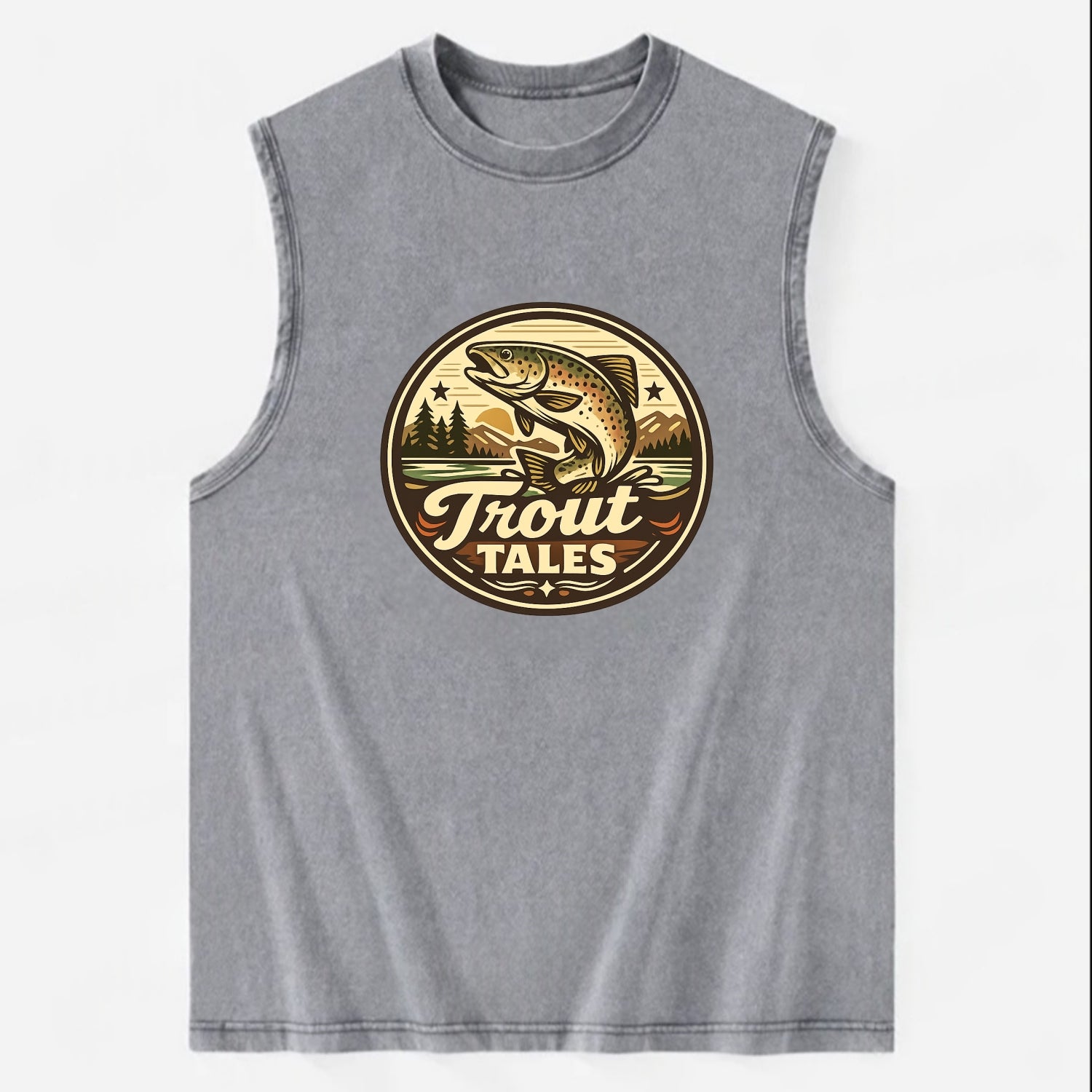 Trout Tales Adventure Emblem - Vintage Washed Tank - Grey