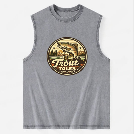 Trout Tales Adventure Emblem - Vintage Washed Tank - Grey