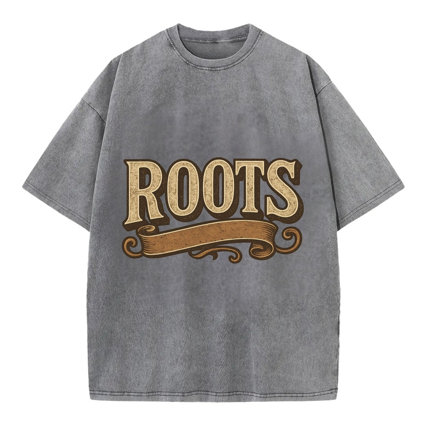 Bold typography design - "ROOTS" - where you come from, heritage - Vintage T-shirt - Grey