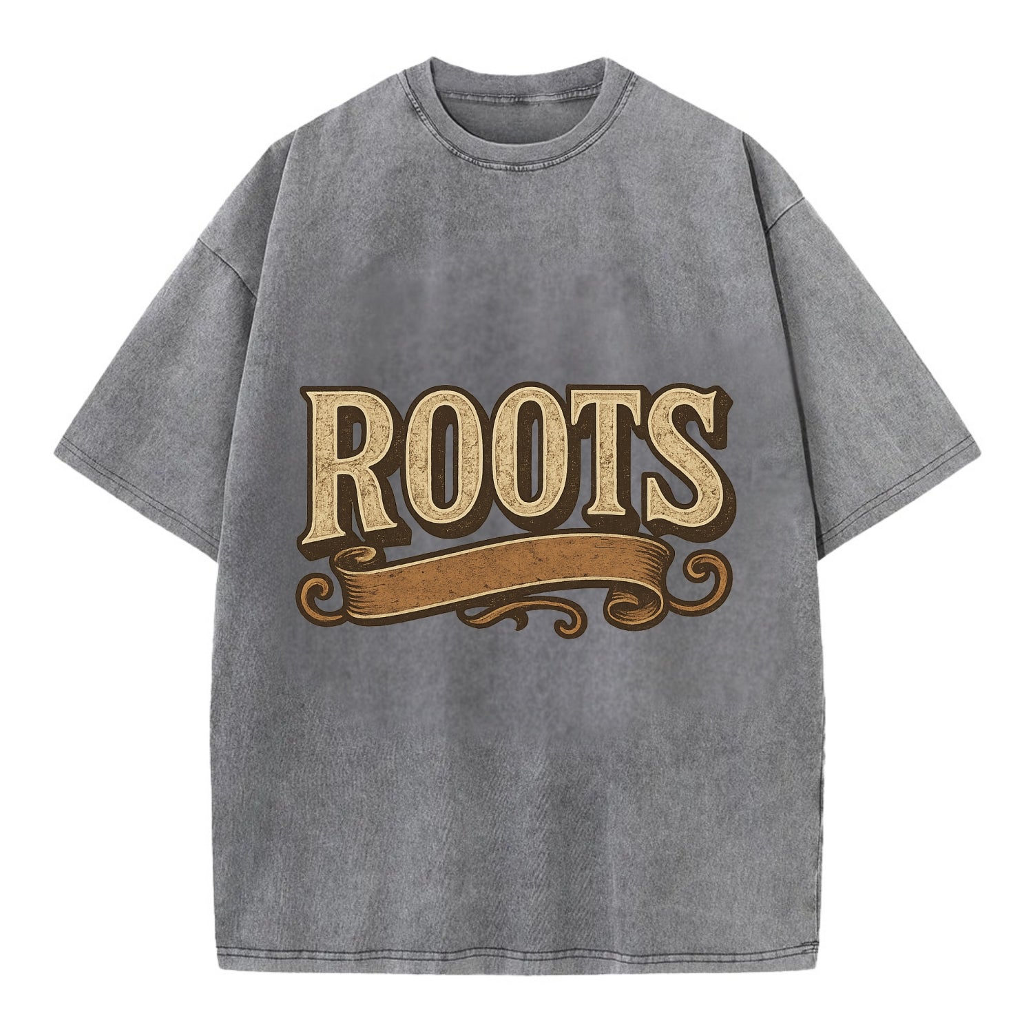 Bold typography design - "ROOTS" - where you come from, heritage - Vintage T-shirt - Grey