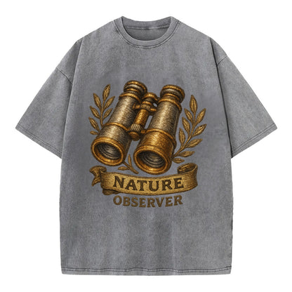 Binoculars for birdwatching - nature observer - Vintage T-shirt - Grey