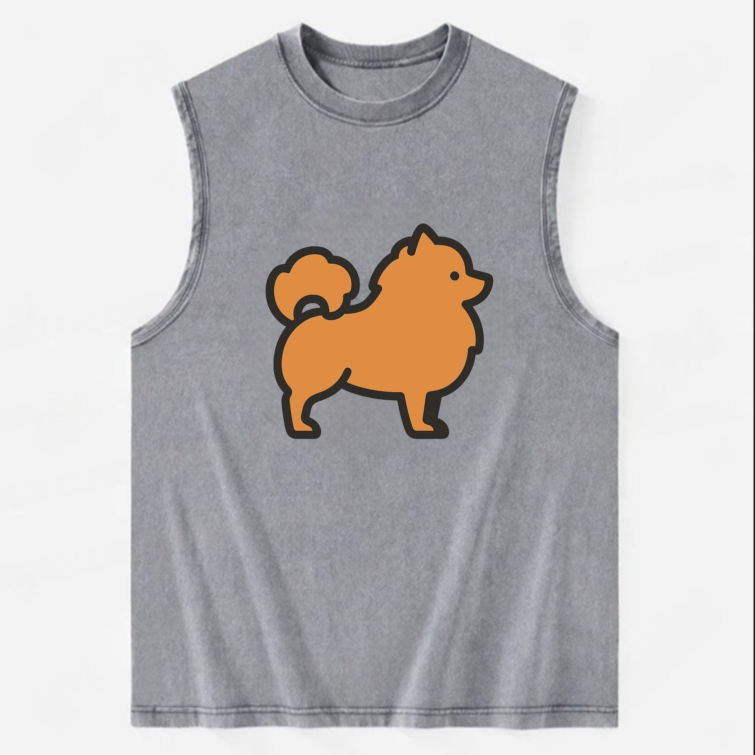 Pomeranian - Orange fluffy flat side profile - Vintage Washed Tank - Grey
