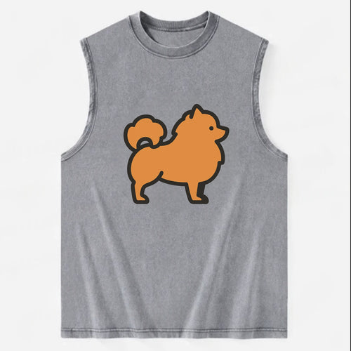 Pomeranian - Orange fluffy flat side profile - Vintage Washed Tank