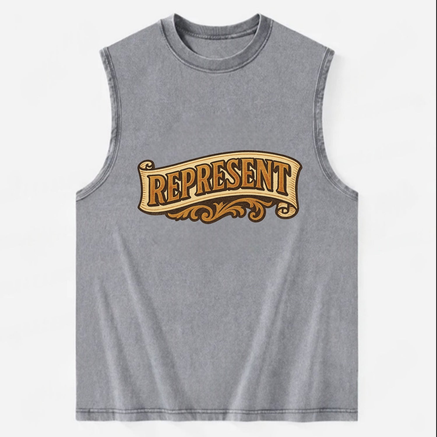 Bold typography design - "REPRESENT" - showing where you from - Vintage Washed Tank - Grey