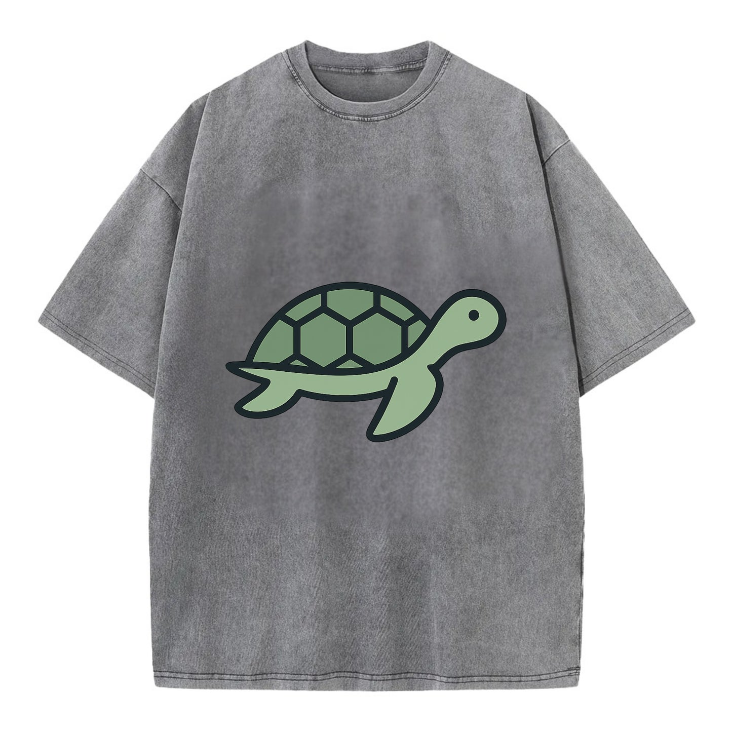 Sea Turtle - Green with shell pattern flat side profile - Vintage T-shirt - Grey
