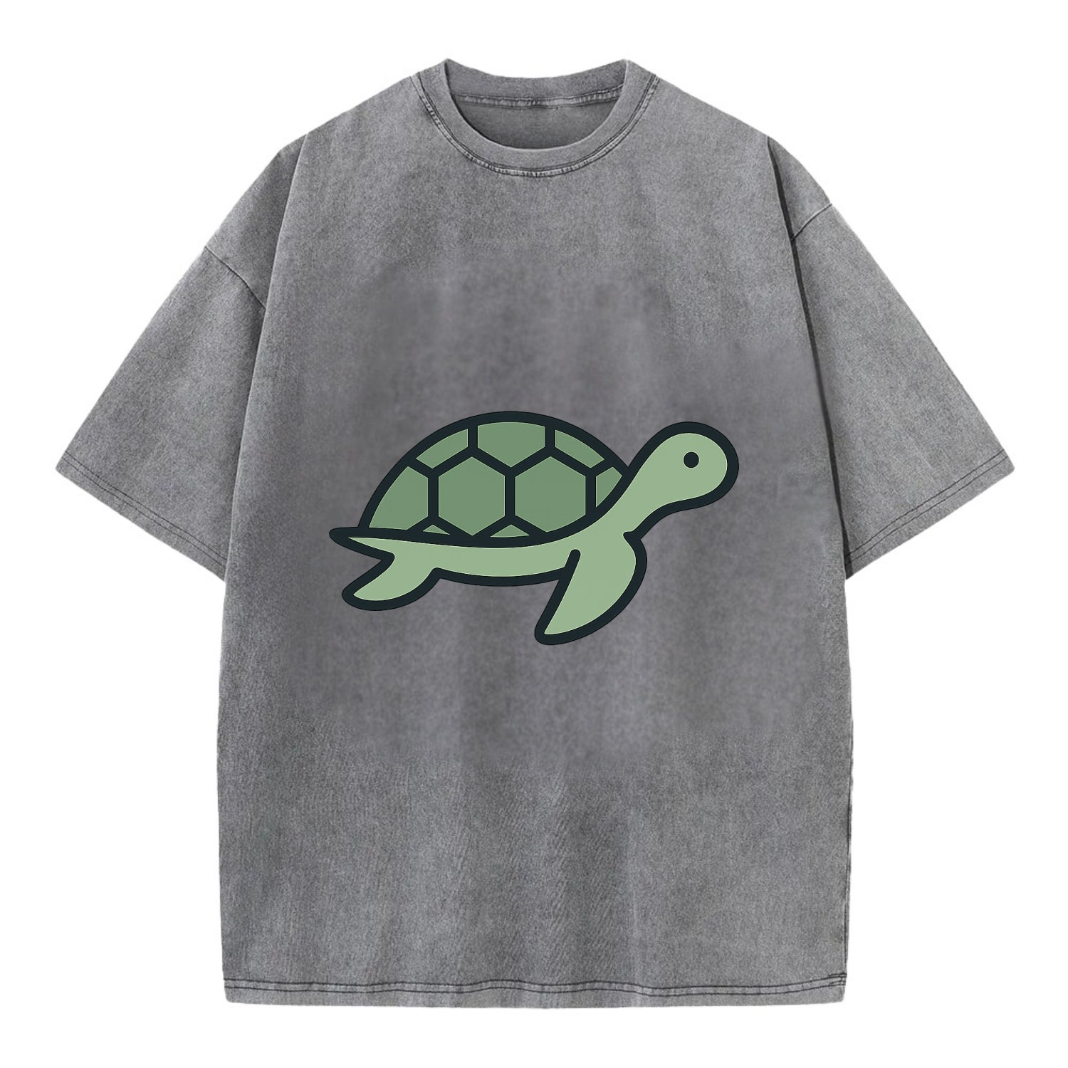 Sea Turtle - Green with shell pattern flat side profile - Vintage T-shirt - Grey