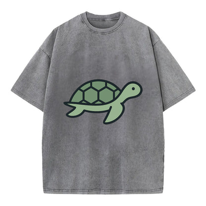 Sea Turtle - Green with shell pattern flat side profile - Vintage T-shirt - Grey