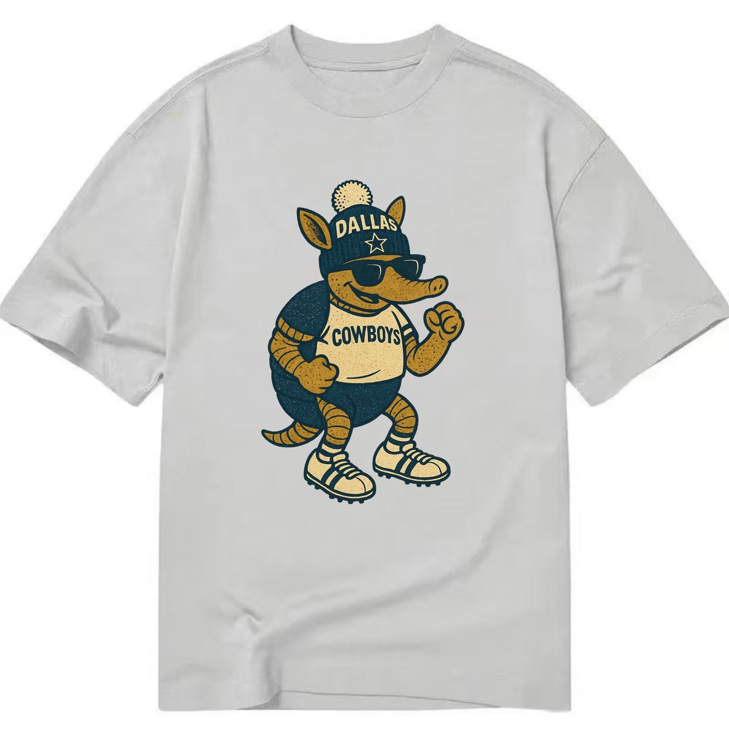 Dallas Armadillo wearing Cowboys beanie with lone star patch and wayfarer - Classic T-shirt - Grey