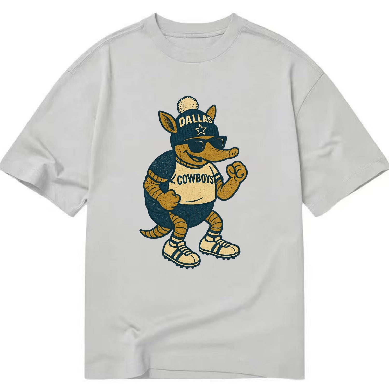 Dallas Armadillo wearing Cowboys beanie with lone star patch and wayfarer - Classic T-shirt - Grey