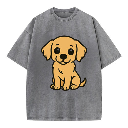 Golden Retriever - Head tilt curious pose - Vintage T-shirt - Grey