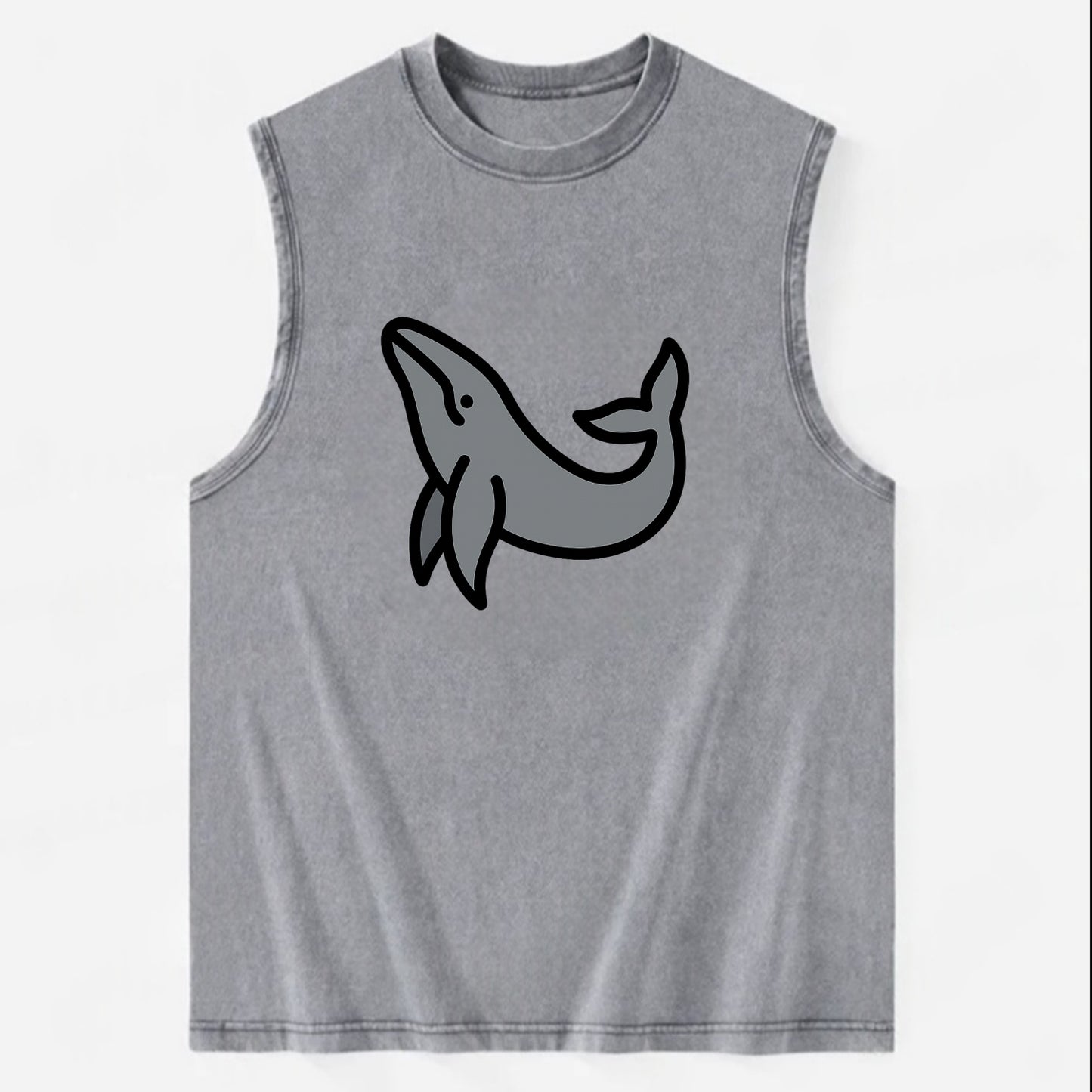 Humpback Whale - Gray breaching pose flat side profile - Vintage Washed Tank - Grey