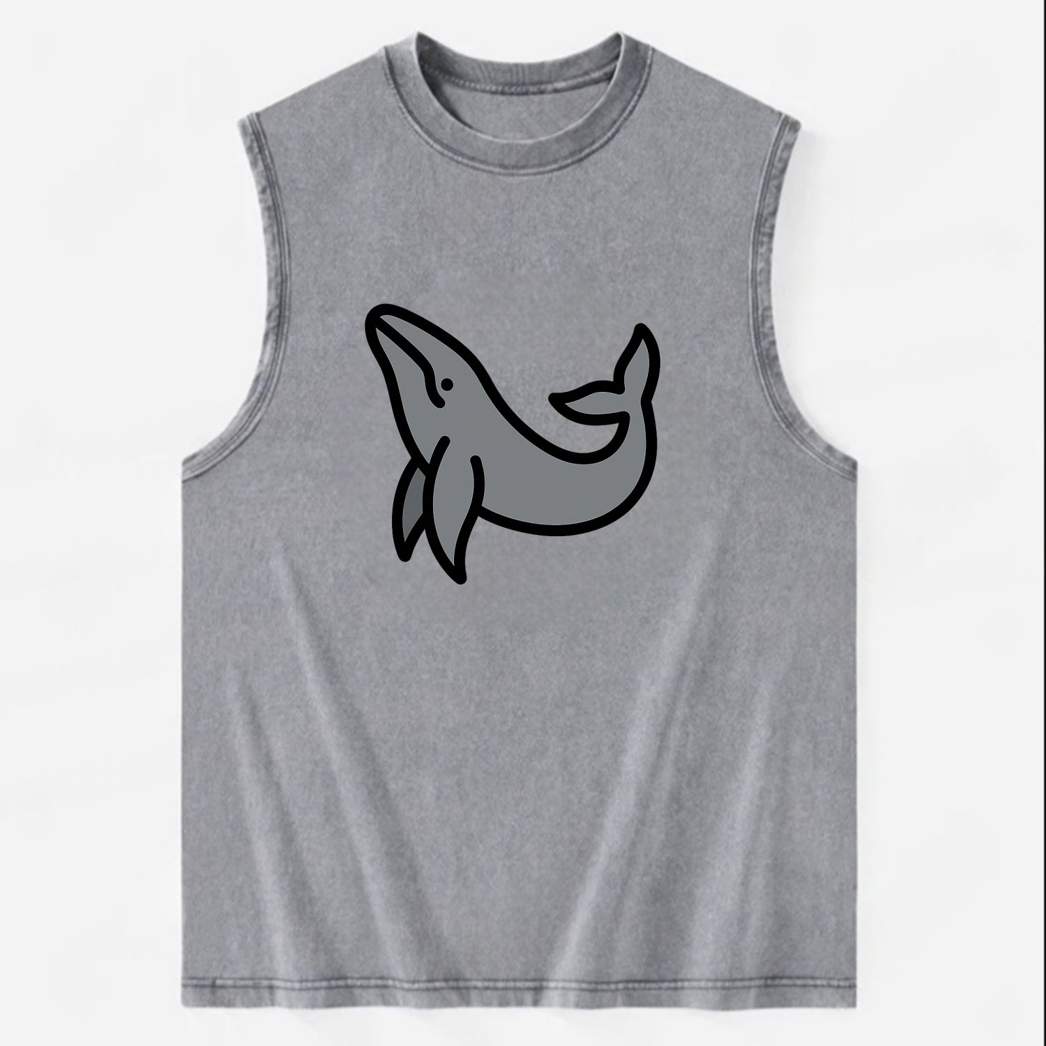 Humpback Whale - Gray breaching pose flat side profile - Vintage Washed Tank - Grey