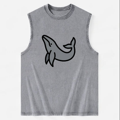 Humpback Whale - Gray breaching pose flat side profile - Vintage Washed Tank - Grey