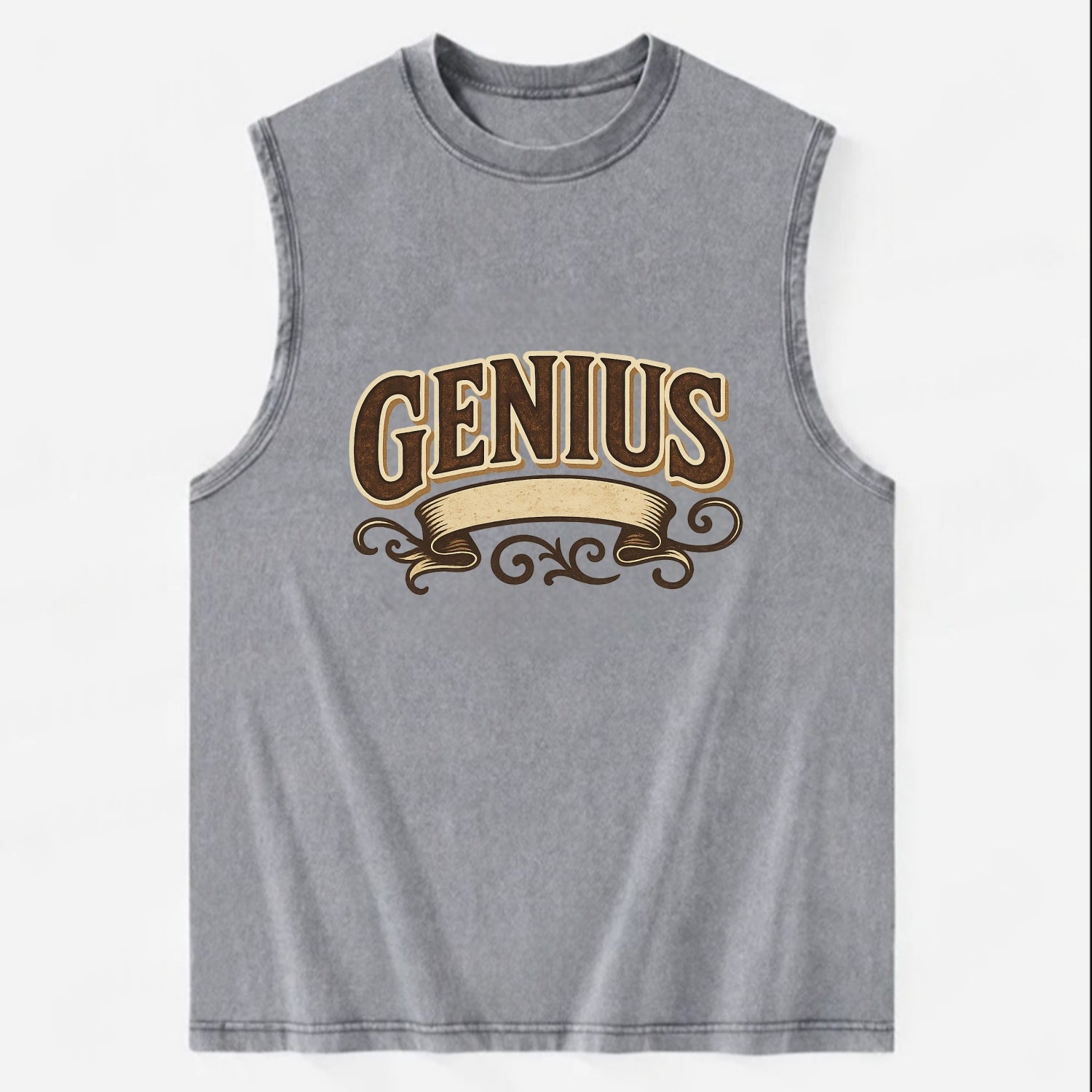 Bold typography design - "GENIUS" - exceptional intelligence, brilliance - Vintage Washed Tank - Grey