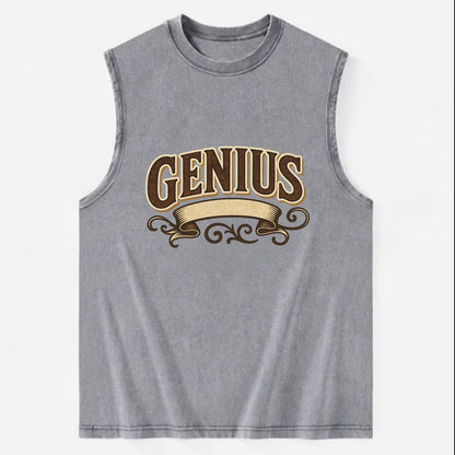 Bold typography design - "GENIUS" - exceptional intelligence, brilliance - Vintage Washed Tank - Grey