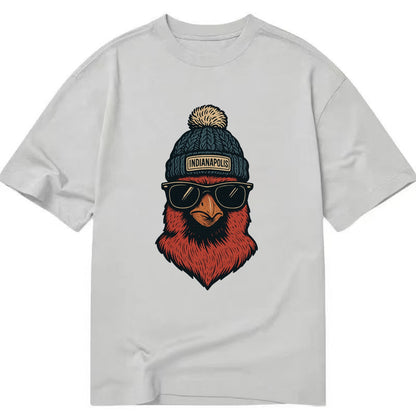 Indiana Cardinal wearing Indianapolis beanie with pom pom and wayfarer sunglasses - Classic T-shirt - Grey