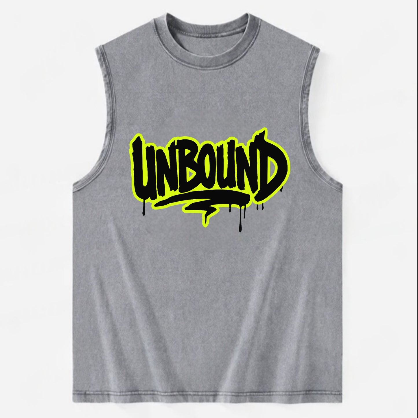 Bold typography design - "UNBOUND" - without limits, free from constraints - Vintage Washed Tank - Grey