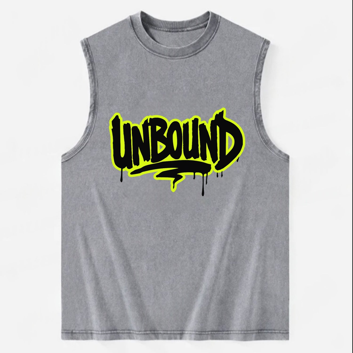 Bold typography design - "UNBOUND" - without limits, free from constraints - Vintage Washed Tank - Grey