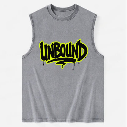 Bold typography design - "UNBOUND" - without limits, free from constraints - Vintage Washed Tank - Grey