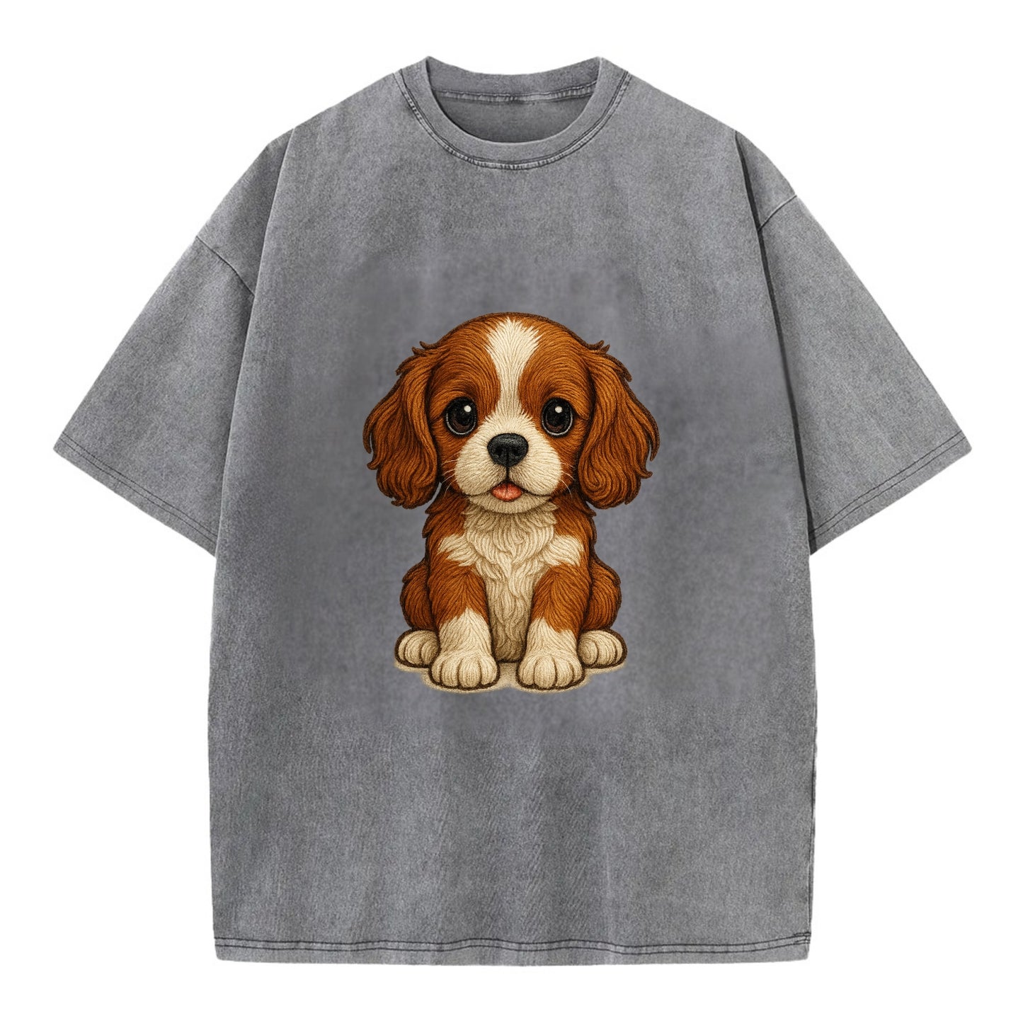Baby Cavalier King Charles Spaniel Puppy - silky ears, gentle eyes, sweet - Vintage T-shirt - Grey