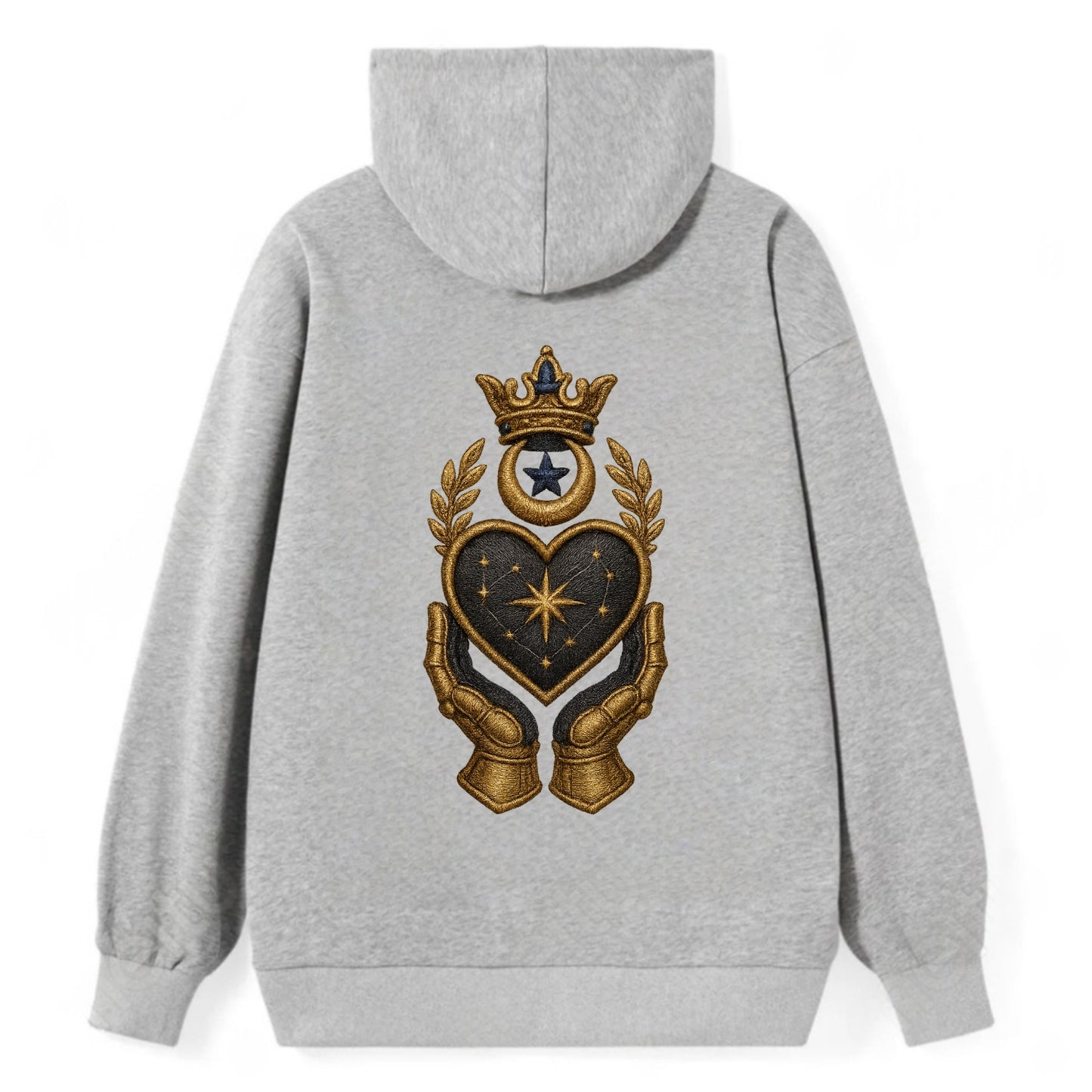 Crowned heart with Art Deco sunburst crown and geometric filigree hands - Classic Pullover Hoodie - Grey