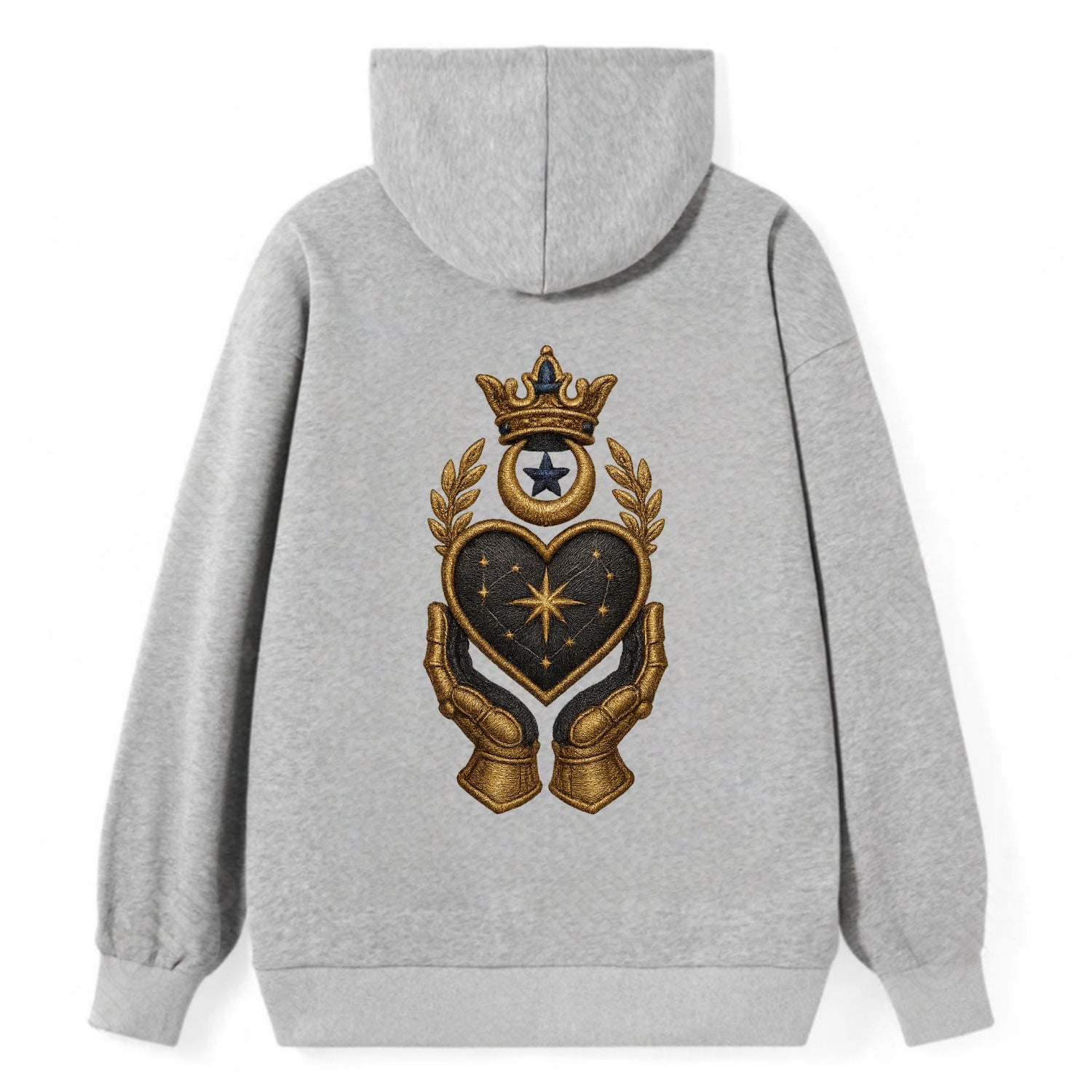 Crowned heart with Art Deco sunburst crown and geometric filigree hands - Classic Pullover Hoodie - Grey