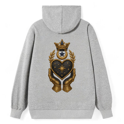Crowned heart with Art Deco sunburst crown and geometric filigree hands - Classic Pullover Hoodie - Grey