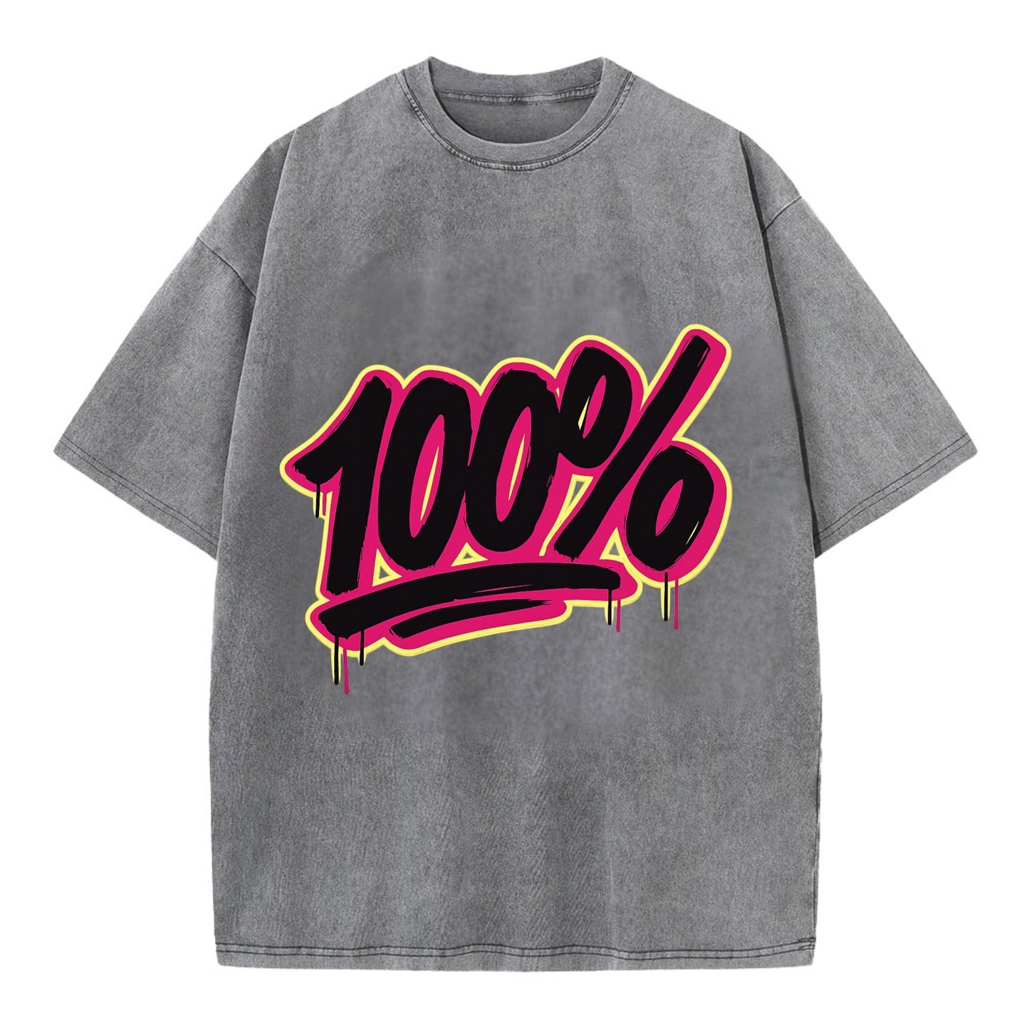 Bold typography design - "100%" - all in, fully committed - Vintage T-shirt - Grey