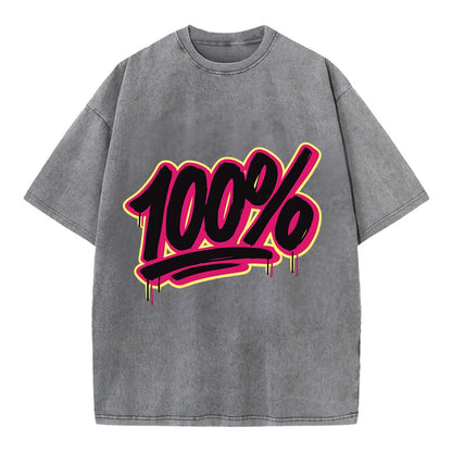 Bold typography design - "100%" - all in, fully committed - Vintage T-shirt - Grey