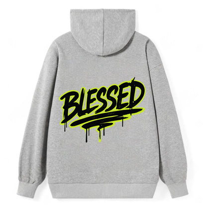 Bold typography design - "BLESSED" - recognizing good fortune, abundance - Classic Pullover Hoodie - Grey