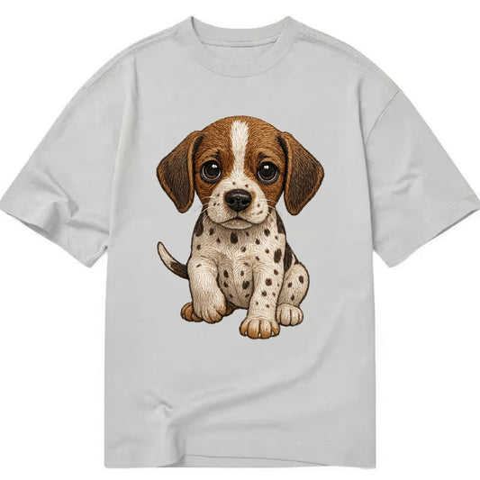 Baby Pointer Puppy - spotted coat, noble stance, alert eyes, front-facing, - Classic T-shirt - Grey