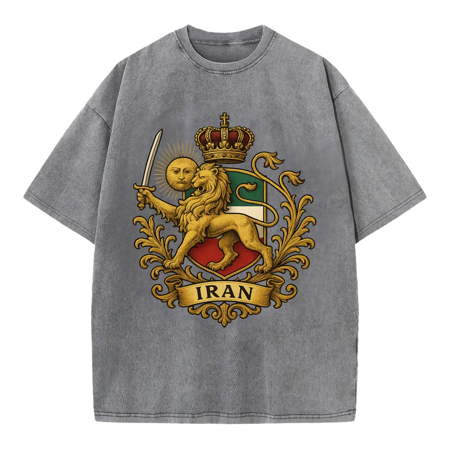 Royal Iran Coat Of Arms - Vintage T-shirt - Grey