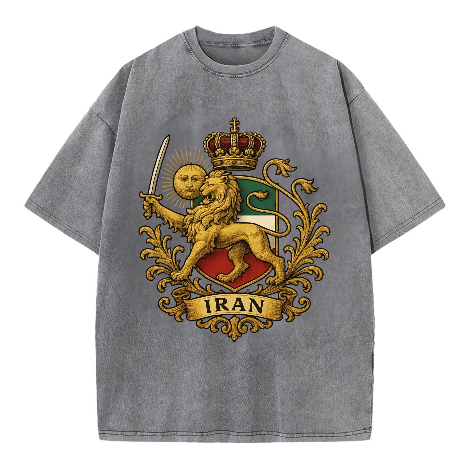 Royal Iran Coat Of Arms - Vintage T-shirt - Grey