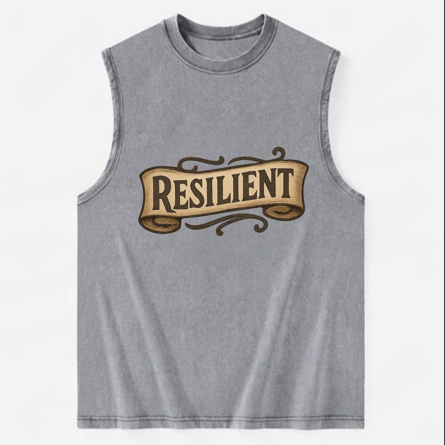 Bold typography design - "RESILIENT" - bouncing back, unbreakable spirit - Vintage Washed Tank - Grey