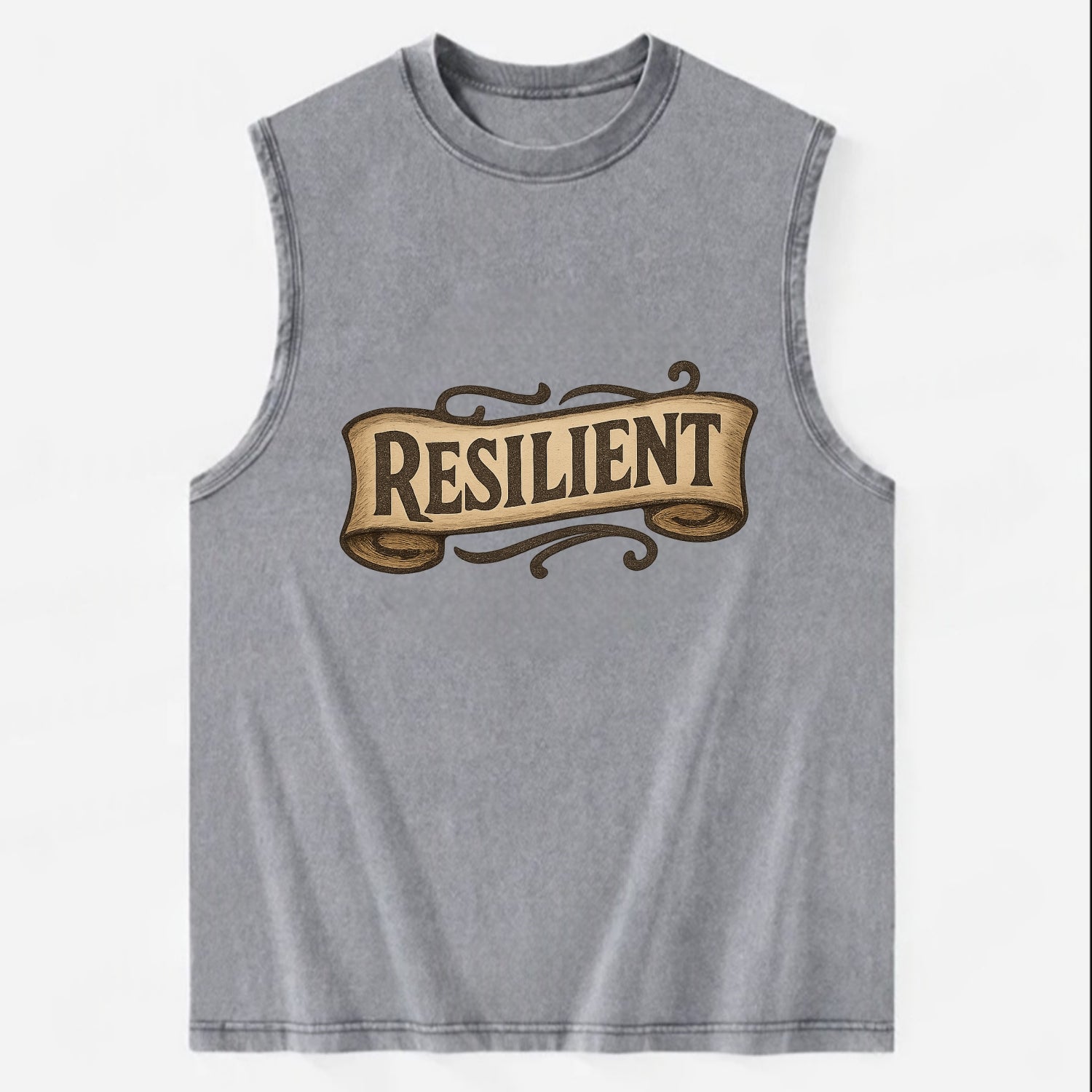 Bold typography design - "RESILIENT" - bouncing back, unbreakable spirit - Vintage Washed Tank - Grey