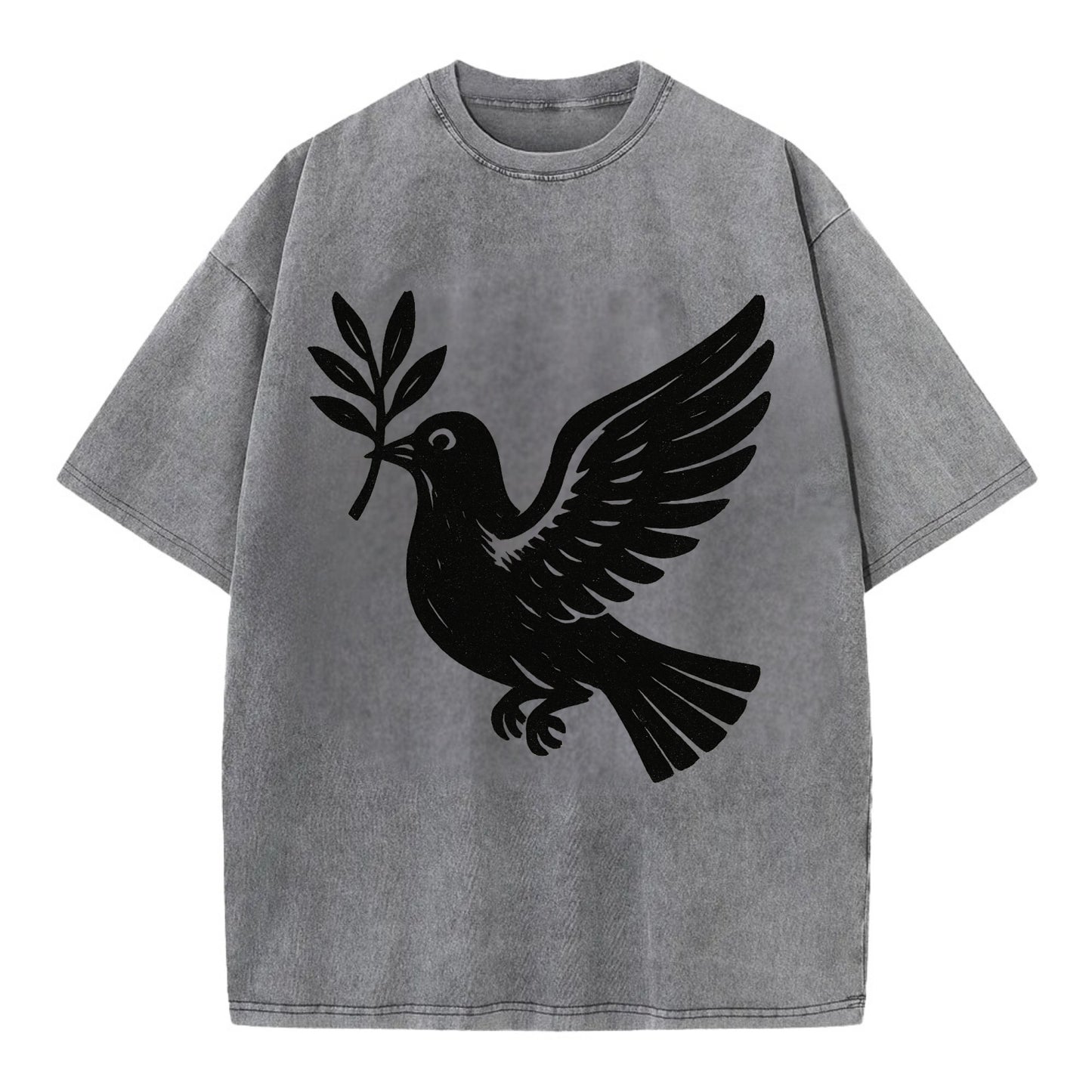 Dove carrying olive branch - peace movement ink painting - Vintage T-shirt - Grey