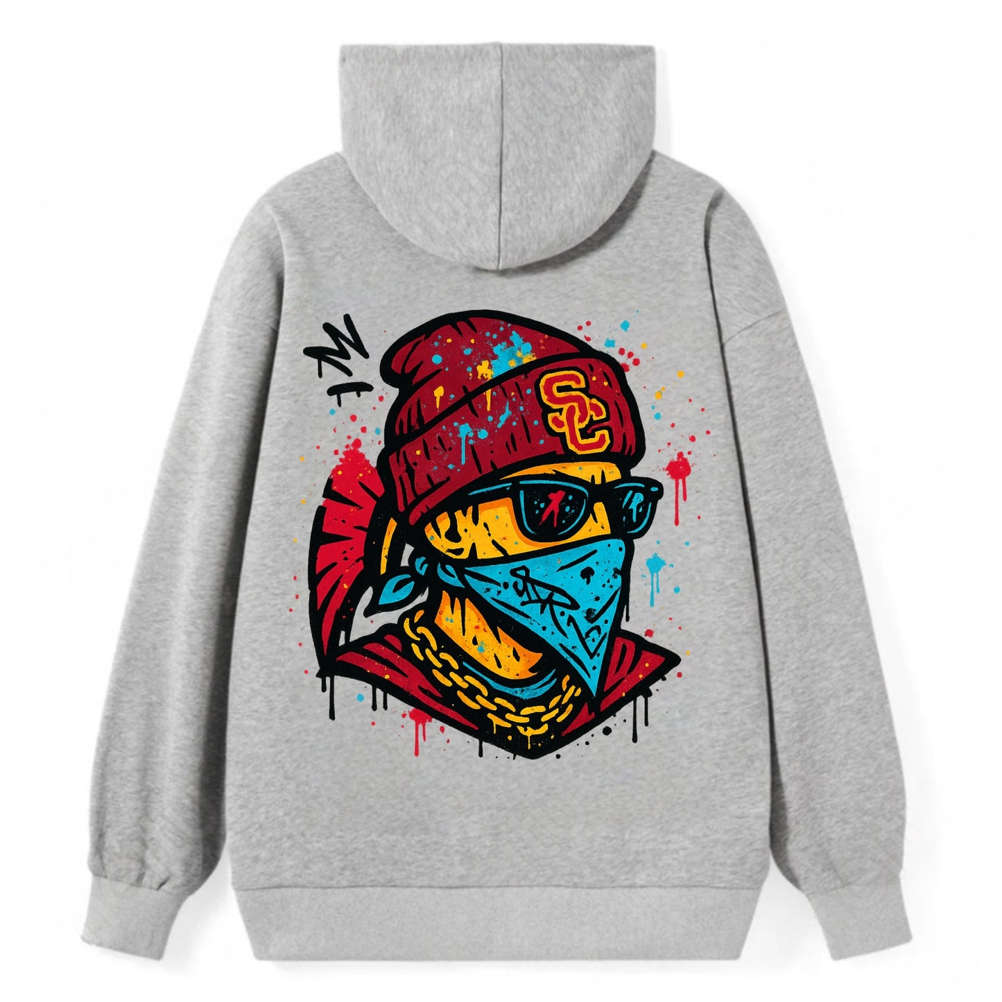 Los Angeles Trojan wearing USC beanie with SC patch - Classic Pullover Hoodie - Grey